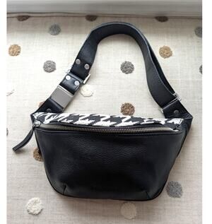 PAUL MARIUS PAUL MARIUS LaBanane Allure Belt Bag | Black Leather & Houndstooth
